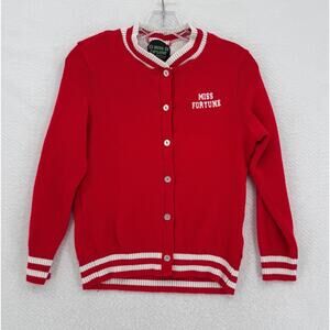 Miss Fortune Womens Red Logo "13" Long Sleeve Varsity Cardigan Sweater Sz XL